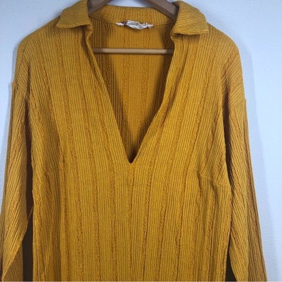 Free People Beach Aster Long Sleeve Collar Tee Dress Marigold Caftan Cover XS - Picture 3 of 10